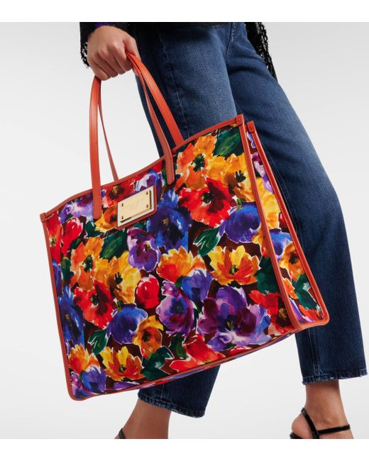 Dolce & Gabbana Red Large Floral Canvas Shopper