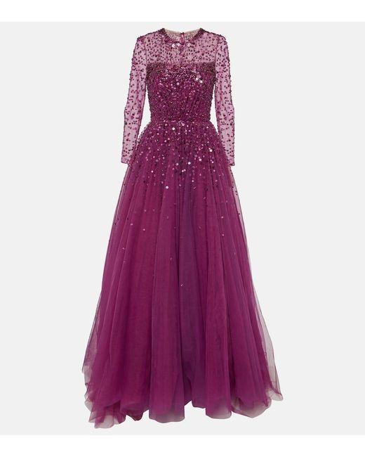 Jenny Packham Purple Constantine Embellished Tulle Gown