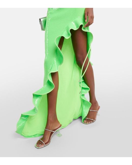 David Koma Green Sequined Halterneck Maxi Dress