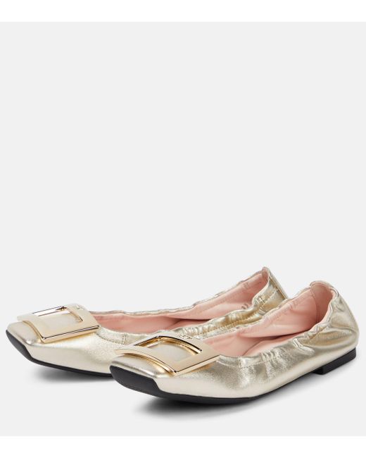 Roger Vivier Pink Viv' Pockette Leather Ballet Flats