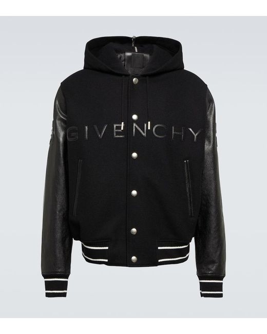 Giacca varsity con logo e pelle di Givenchy in Black da Uomo