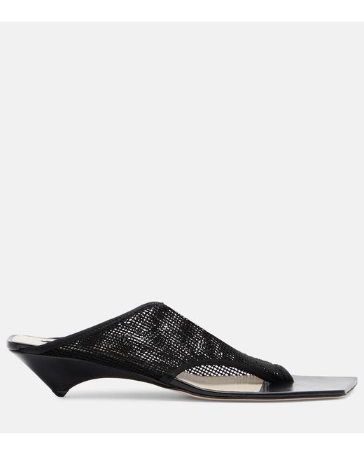 Christen Black Edge Stretch Leather-Trimmed Mesh Mules