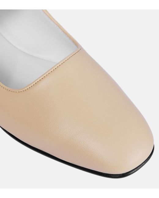 The Row White Ava Leather Mary Jane Ballet Flats