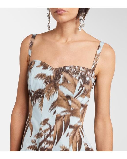Oscar de la Renta White Printed Cotton-Blend Poplin Midi Dress