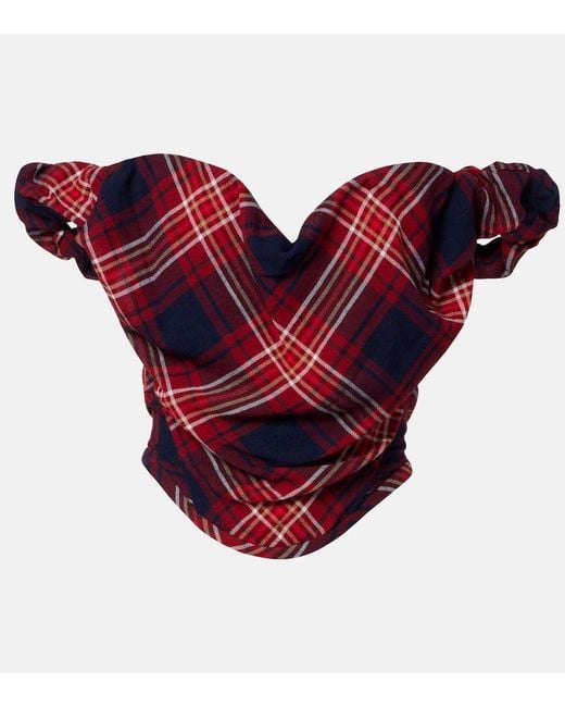 Vivienne Westwood Red Sunday Off-Shoulder Plaid Bustier Top