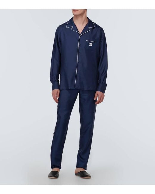 Dolce & Gabbana Seidenhemd Mit Patch Mit Dg-Logostickerei in Blue für Herren