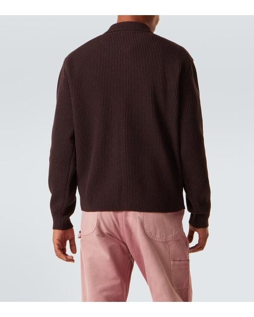 Auralee Brown Ribbed-Knit Wool Cardigan for men