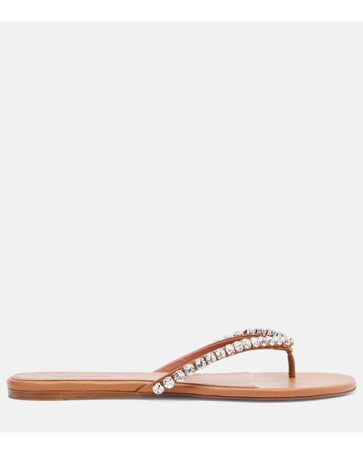 AMINA MUADDI Pink Gigi Embellished Leather Thong Sandals