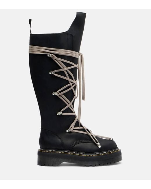Rick Owens Black X Dr. Martens 1B60 Quad Sole Pentalace Knee-High Boots