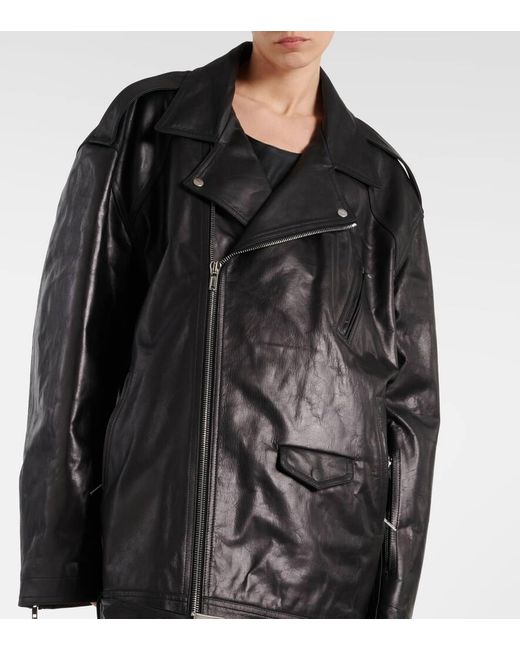 Rick Owens Black Oversized Leather Biker Jacket