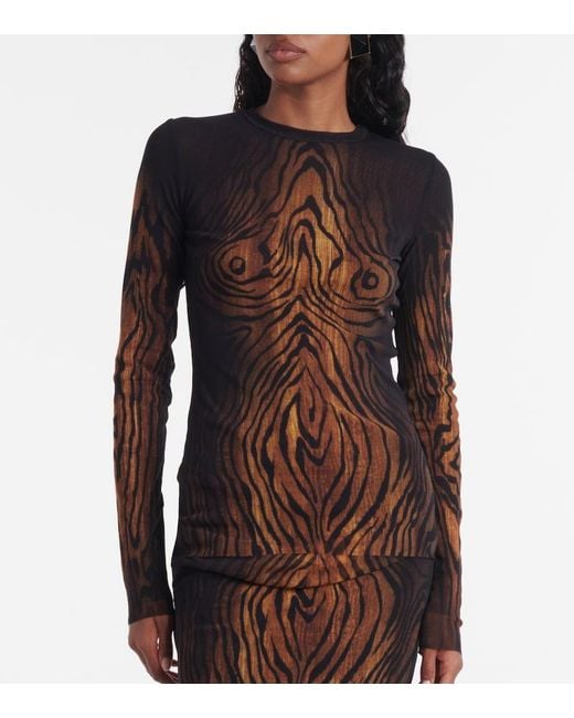 Jean Paul Gaultier Blue Wood Trompe L'Oil Tulle Top