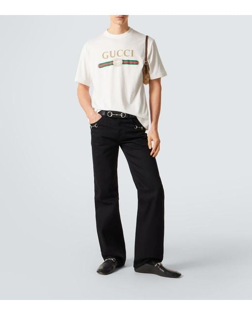 Gucci White Logo Cotton And Silk Jersey T-Shirt for men