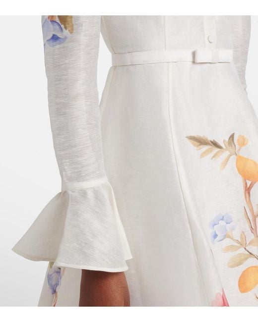 LEO LIN White Selina Floral Ruffled Linen-Blend Midi Dress