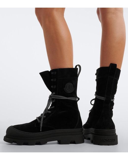 Moncler Black Vera Suede Lace-Up Boots