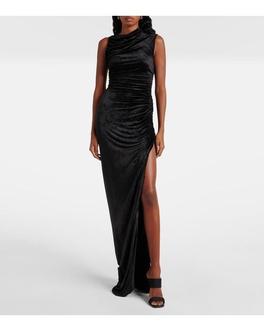Rick Owens Black Lilies Svita Ruched Velvet Jersey Gown