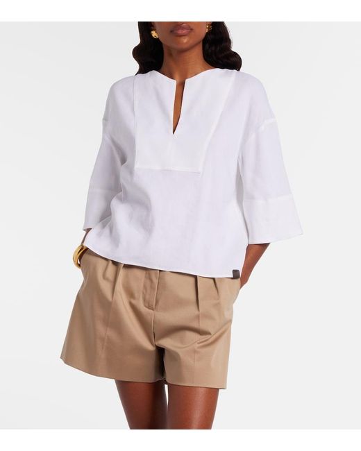 Max Mara White Sospiro Linen-Blend Top