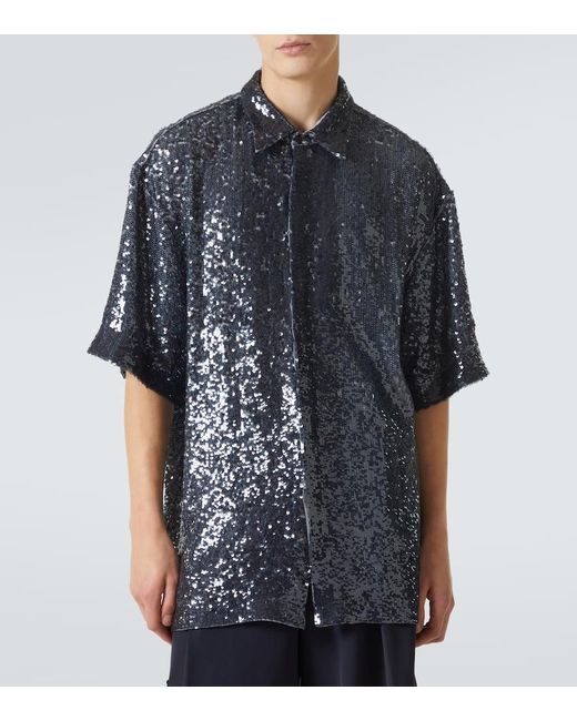 Dries Van Noten Blue Sequined Shirt for men