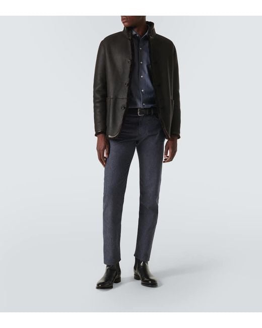 Loro Piana Black Shearling-Lined Leather Jacket for men