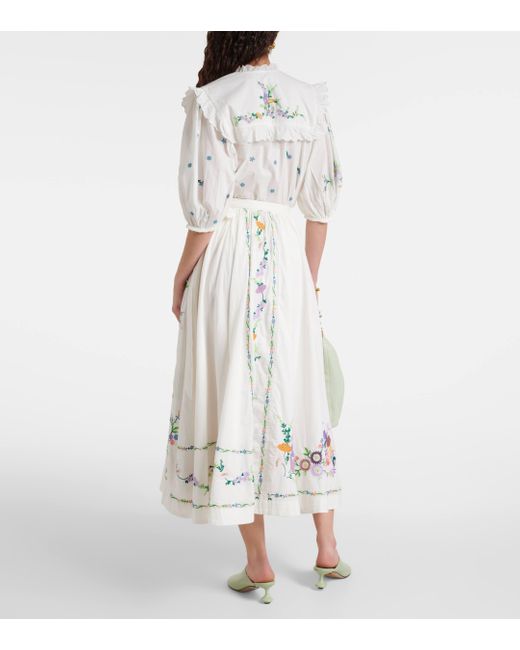 ALÉMAIS White Willa Embroidered Cotton Maxi Skirt