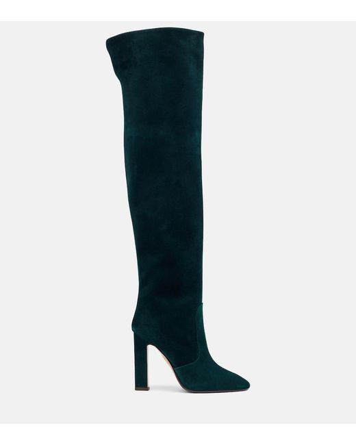 Aquazzura Blue Joplin 105 Suede Knee-High Boots