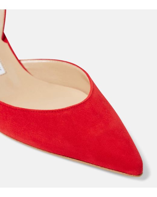 Manolo Blahnik Red Carolyne Gala Val Suede Slingback Pumps