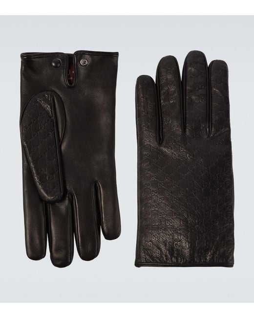 Gucci Black Gg Leather Gloves for men