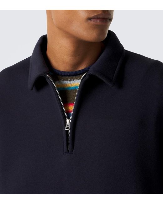 Sacai Blue Cotton-Blend Polo Sweatshirt for men