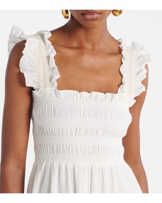 Rixo White Aubrie Tiered Cotton Voile Maxi Dress