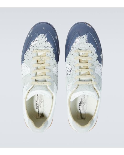 Maison Margiela Blue Replica Printed Leather Sneakers for men