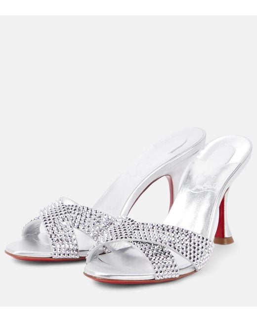 Christian Louboutin White Mariza Is Back Embellished Leather Mules