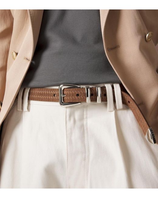 Brunello Cucinelli Brown Debossed Leather Belt for men