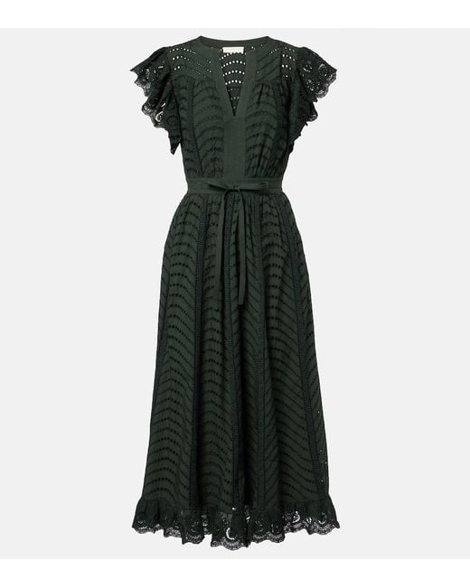 Vestido Midi Olga De Algodon Con Bordado Ingles Ulla Johnson de color Green