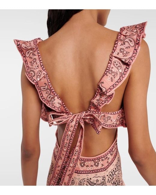 Zimmermann Pink Matchmaker Printed Linen Midi Dress