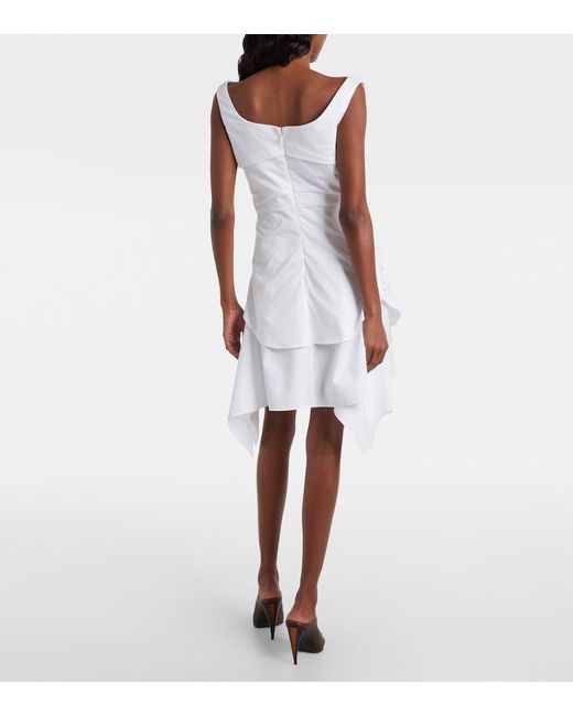 McQueen White Ruffled Cotton Minidress