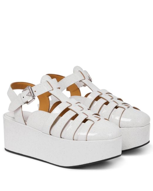 Loewe White Glitter Patent Leather Platform Sandals