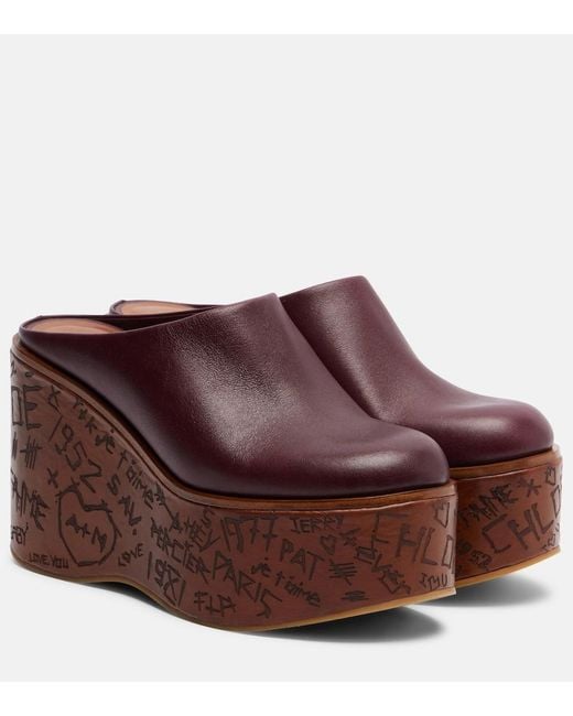 Chloé Brown Maxime Leather Wedges