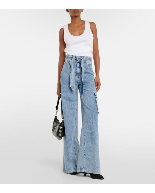 Veronica Beard Blue Belisa High-Rise Cargo Jeans