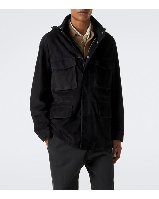 Tom Ford Black Hooded Suede Field Jacket for men