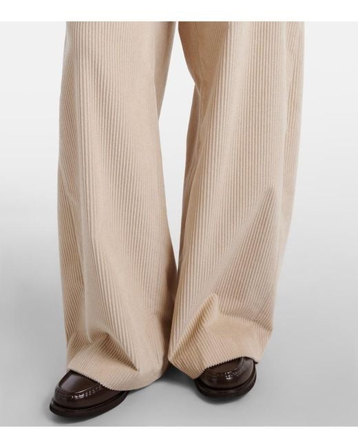 Brunello Cucinelli Natural Cotton Corduroy Wide-Leg Pants