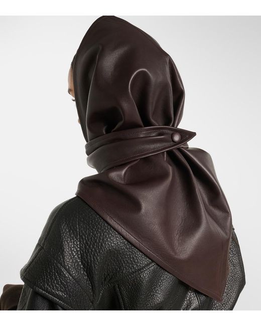 Nour Hammour Black Draped Leather Hood