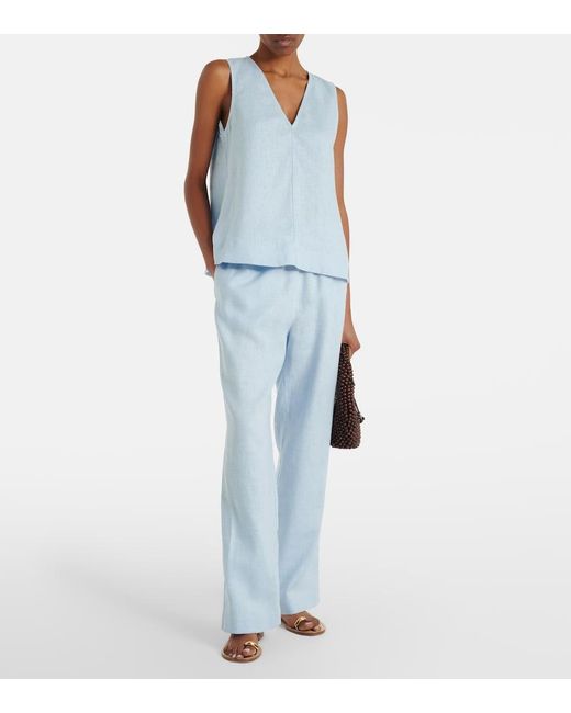 Asceno Blue Aurelia Linen Wide-Leg Pants