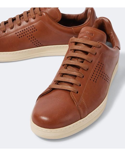 Tom Ford Brown Warwick Perforated Leather Sneakers for men