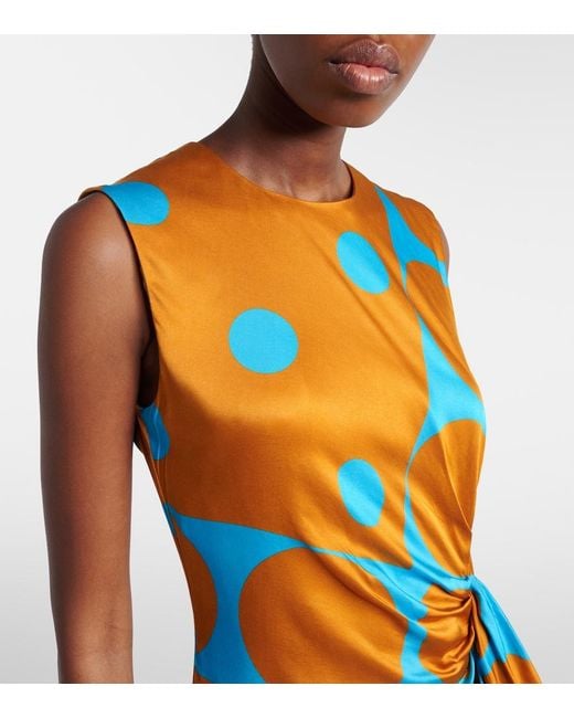 Dries Van Noten Orange Draped Printed Satin Midi Dress
