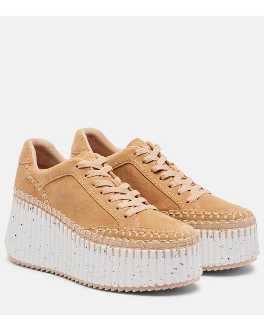 Chloé Natural Nama Suede Platform Sneakers
