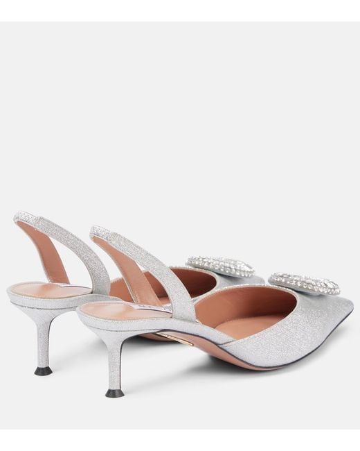 Aquazzura Metallic Crystal Hoop 50 Glitter Slingback Pumps
