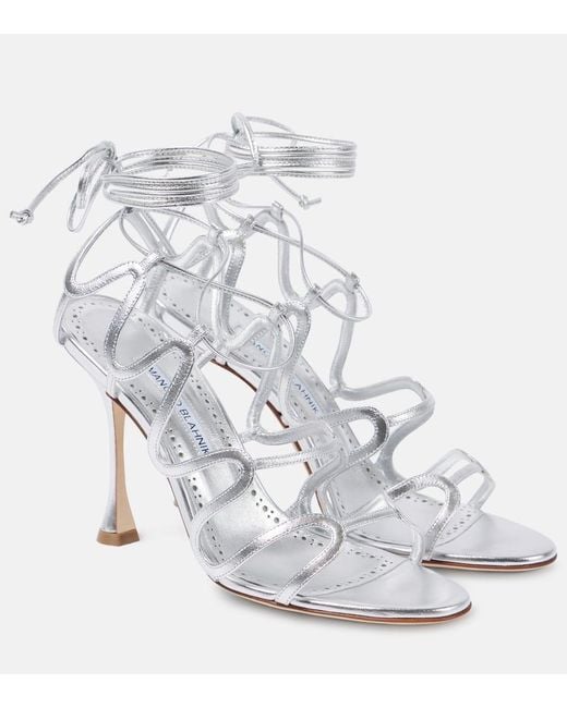 Sandales Fawda 105 En Cuir Metallise Manolo Blahnik en coloris White