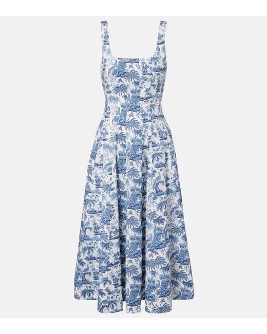 Staud Blue Wells Floral Cotton Poplin Midi Dress