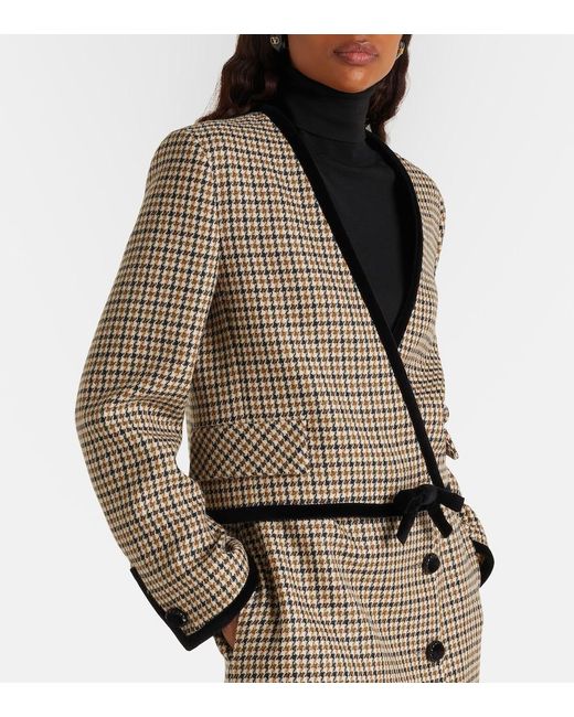 Valentino Brown Houndstooth Virgin Wool Jacket