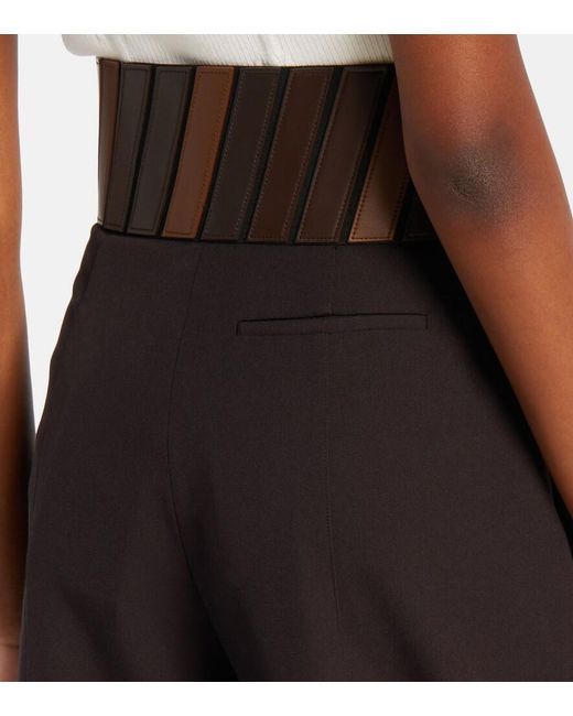 Alaïa Black Leather-Trimmed Wool Straight Pants
