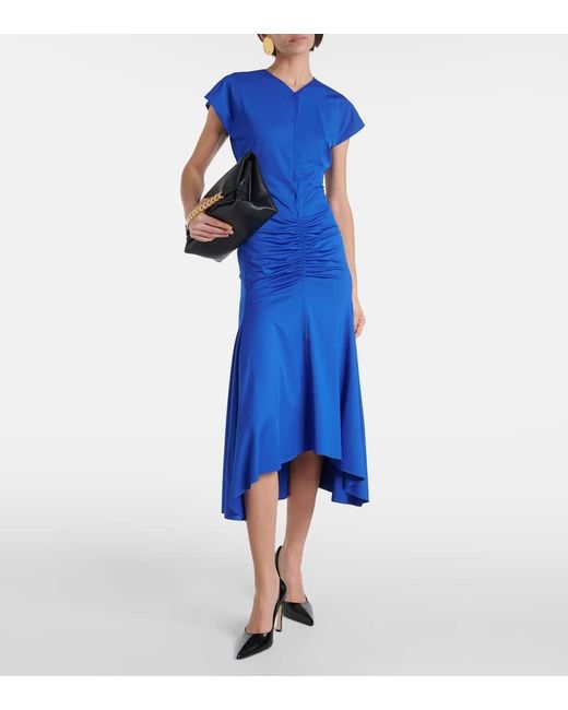Victoria Beckham Blue Ruched Jersey Midi Dress